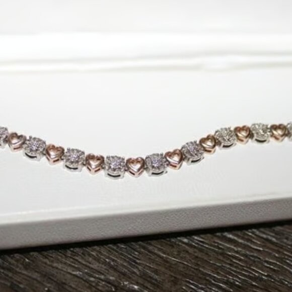 18k  Gold Over Silver 1/6 Carat T.W. Diamond Heart Bracelet MSRP $300 - Picture 1 of 7